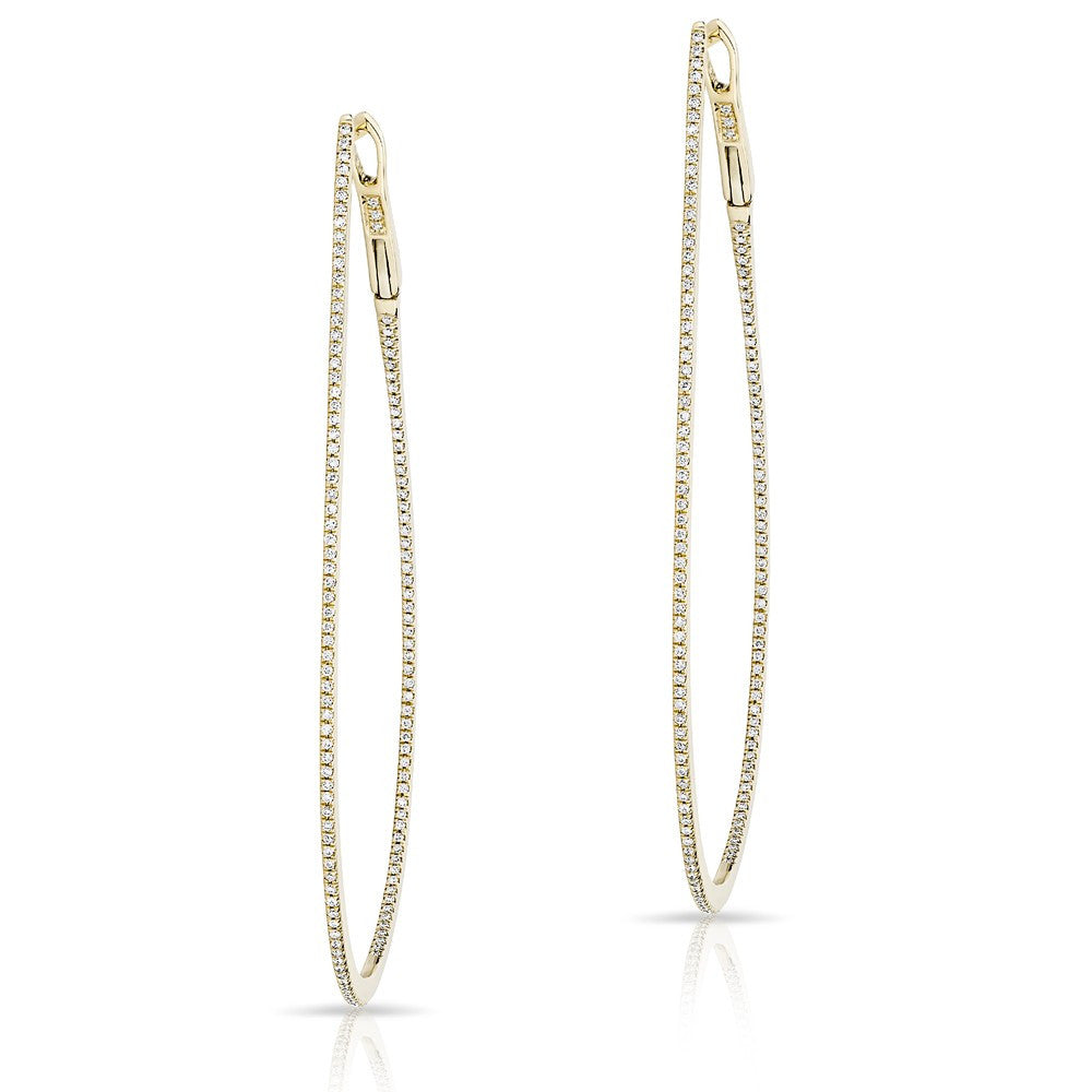 14KT Yellow Gold Diamond Large Pear Hoop Earrings