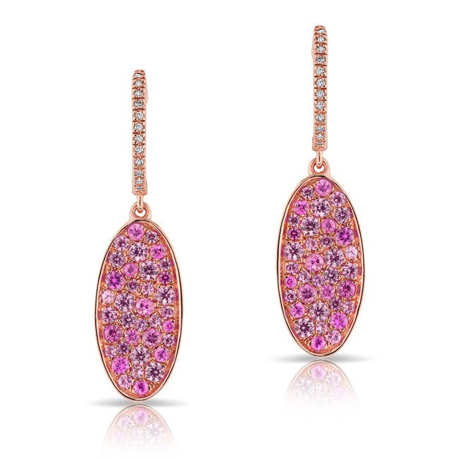 14KT Rose Gold Pink Sapphire Oval Diamond Earrings