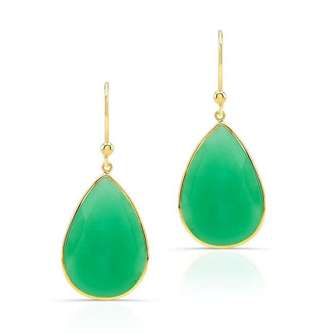 14KT Yellow Gold Pear Shape Chrysoprase Drop Earring