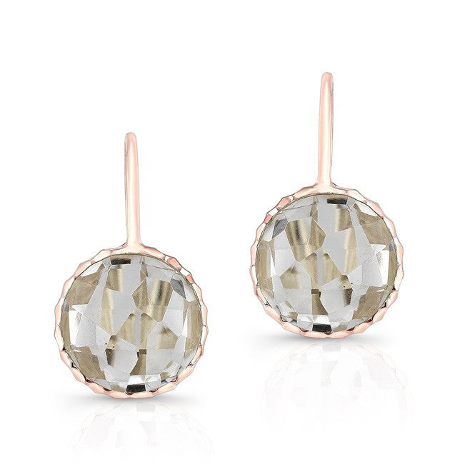 14KT Yellow Gold White Topaz Round Earrings