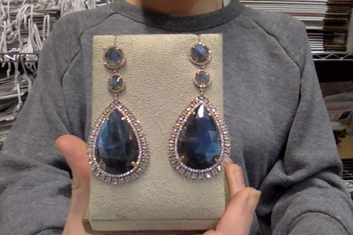 NOL: 14KT Rose Gold Big Labradorite Drop Earrings