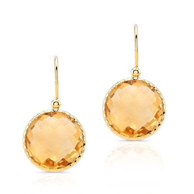 14KT Yellow Gold Citrine Round Earrings