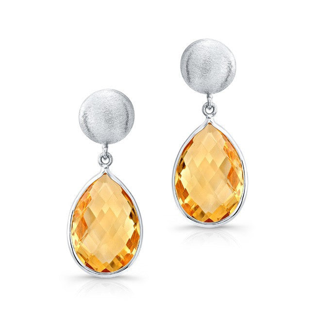 14KT White Gold Citrine Pear Drop Earrings