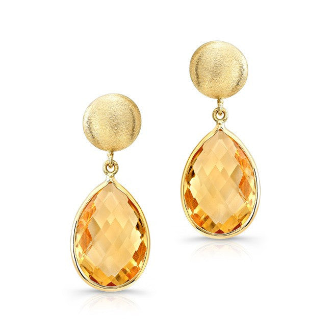 14KT Yellow Gold Citrine Pear Drop Earrings