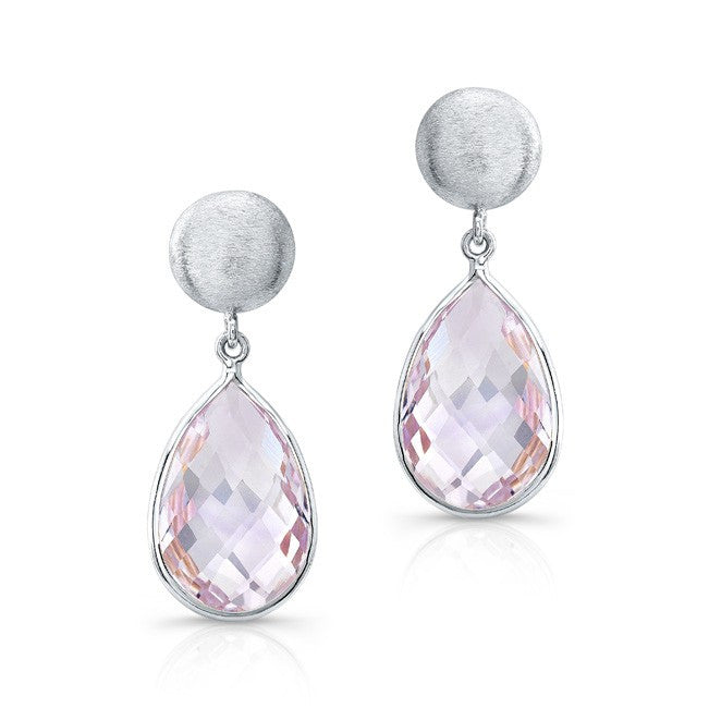 14KT White Gold Pink Amethyst Pear Drop Earrings
