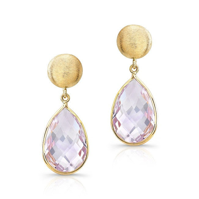 14KT Yellow Gold Pink Amethyst Pear Drop Earrings