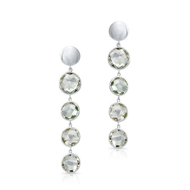 14KT White Gold Green Amethyst Quadruple Drop Earrings