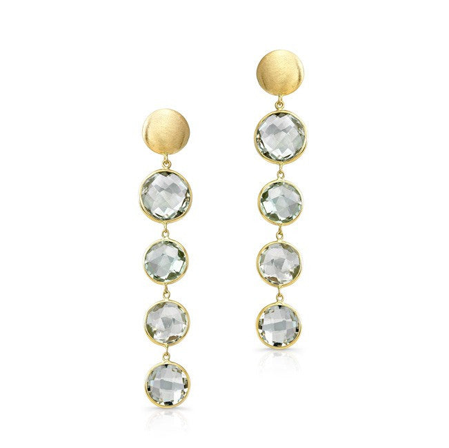14KT Yellow Gold Green Amethyst Quadruple Drop Earrings