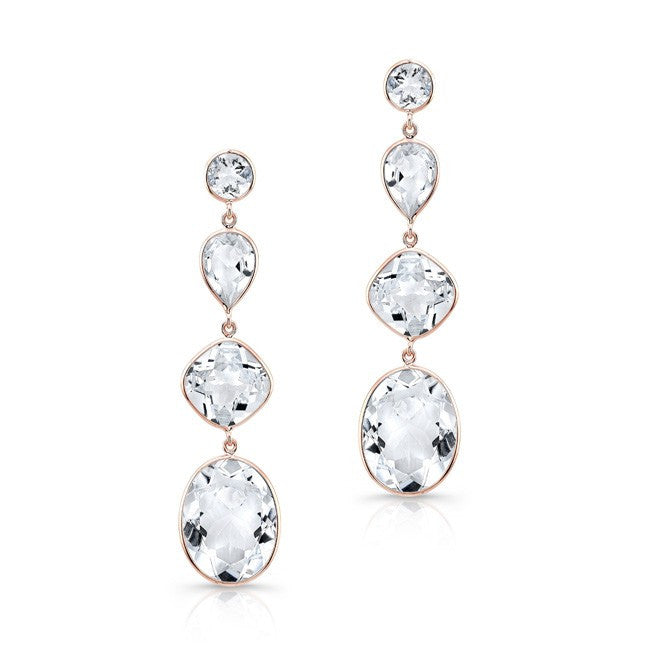 14KT Rose Gold White Topaz Quadruple Drop Earrings