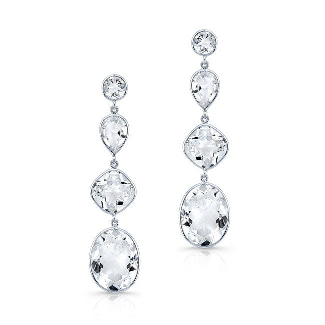 14KT White Gold  White Topaz Quadruple Drop Earrings