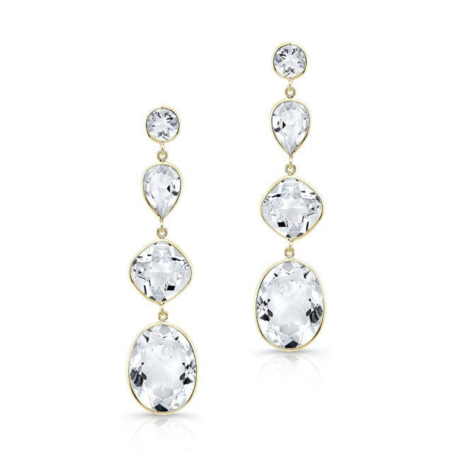 14KT Yellow Gold  White Topaz Quadruple Drop Earrings