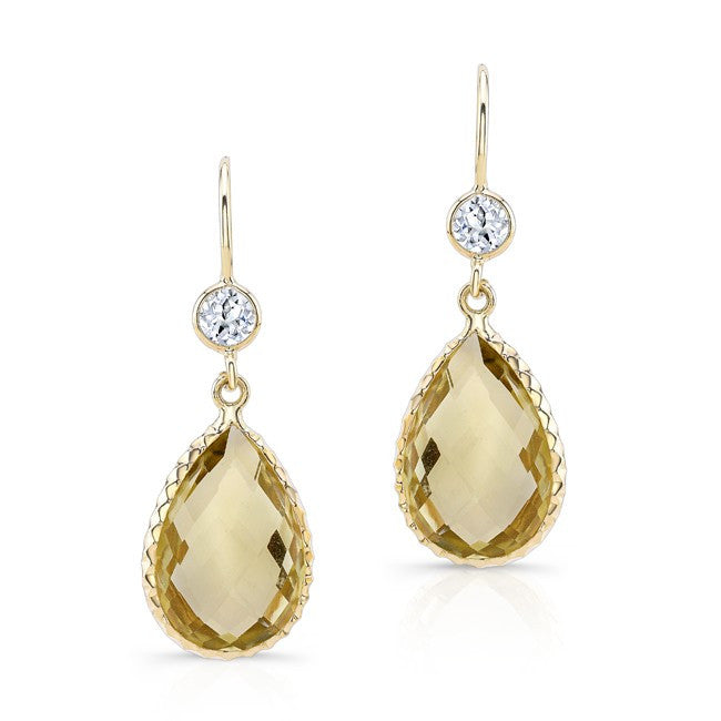 14KT Yellow Gold Scalloped Lemon Topaz Pear Earrings