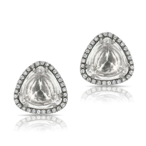 14KT Oxidized White Gold White Topaz Diamond Stud Earrings