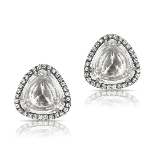 14KT Oxidized White Gold White Topaz Diamond Stud Earrings