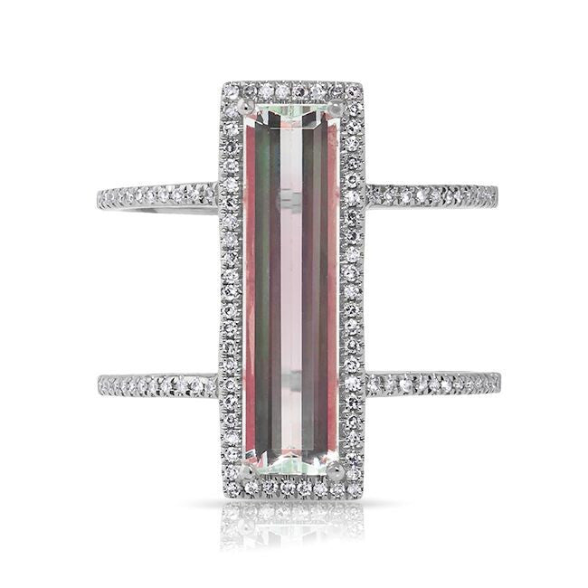 14KT White Gold Aquamarine Diamond Beam Ring