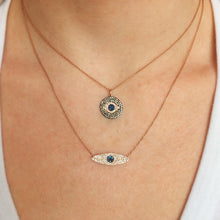 14KT White Gold Champagne Diamond and Sapphire Evil Eye Disc Necklace