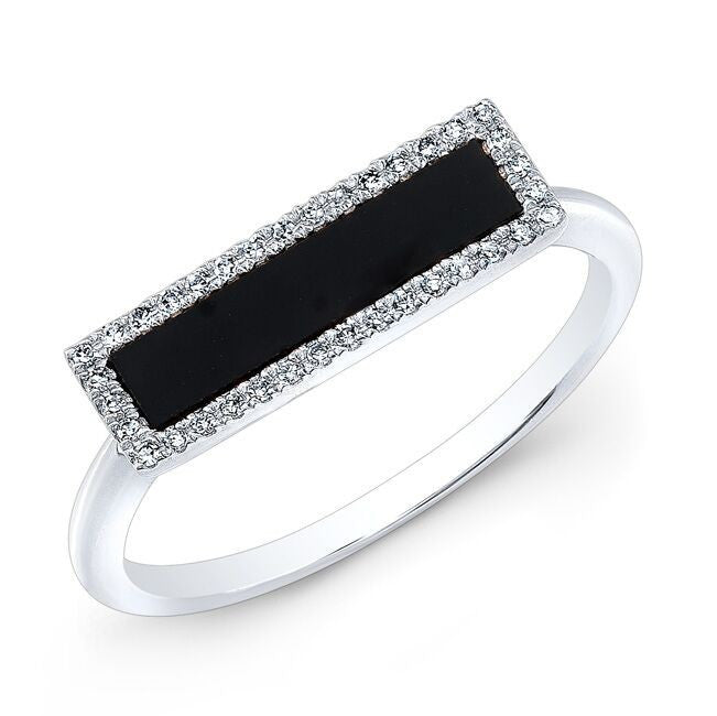 14KT White Gold Onyx Diamond Bar Ring