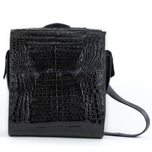 Crocodile & Leather Messenger Bag/Backpack - Black Glazed