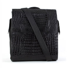 Crocodile & Leather Messenger Bag/Backpack - Black Matte