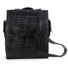 Crocodile & Leather Messenger Bag/Backpack - Black Matte