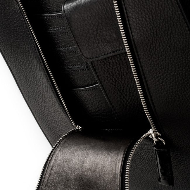 Crocodile & Leather Messenger Bag/Backpack - Black Matte