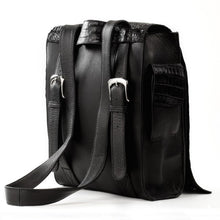 Crocodile & Leather Messenger Bag/Backpack - Black Matte