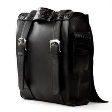 Crocodile & Leather Messenger Bag/Backpack - Black Matte
