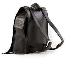 Crocodile & Leather Messenger Bag/Backpack - Black Matte