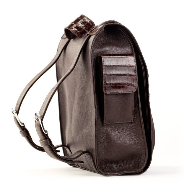 Crocodile & Leather Messenger Bag/Backpack - Brown Glazed