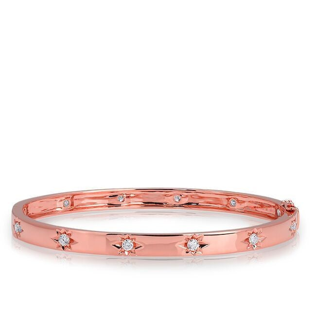 14KT Rose Gold Diamond Starburst Bangle Bracelet