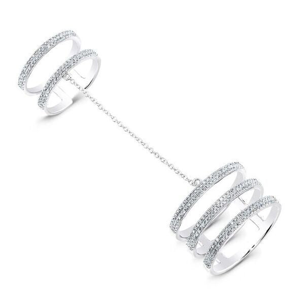 14KT White Gold Diamond Bars Chain Ring