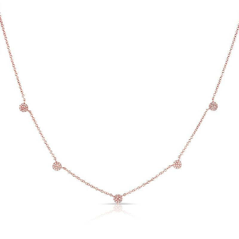 14KT Rose Gold 5 Mini Diamond Disc Necklace