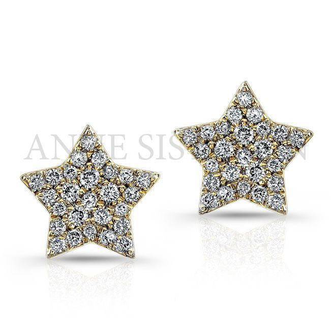 14KT Yellow Gold Diamond Caved Star Earring