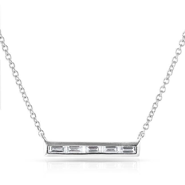 14KT White Gold Baguette Diamond Short Bar Necklace