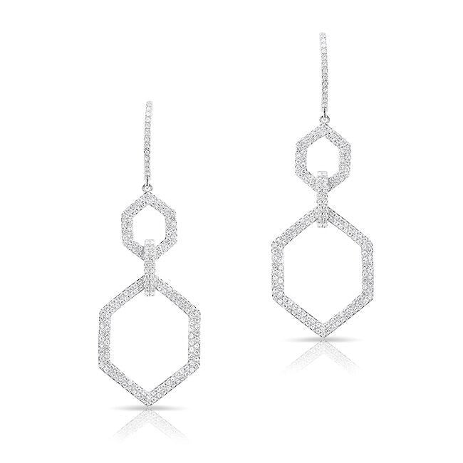 14KT White Gold Diamond Latch Drop Earrings