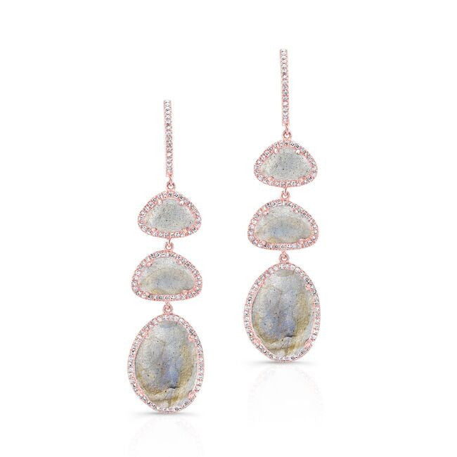 14KT Rose Gold Labradorite Diamond Trickle Earrings