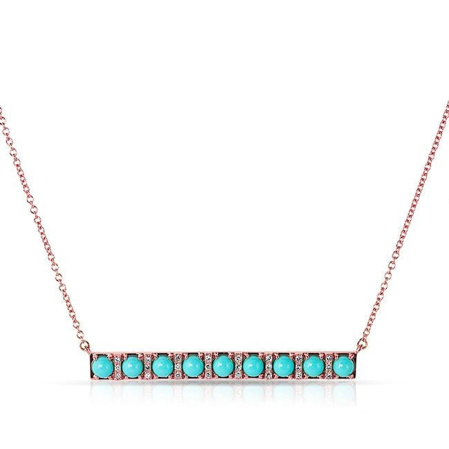 14KT Rose Gold Turquoise Diamond Bar Necklace