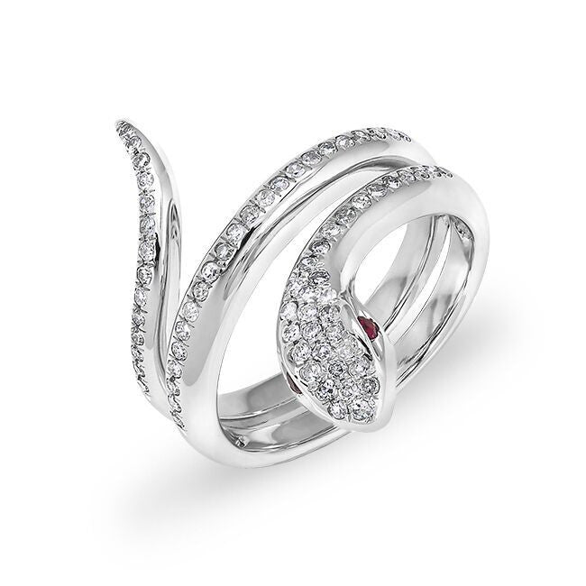 NOL: 14KT White Gold Ruby Eye Diamond Snake Ring