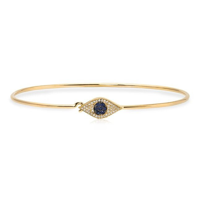 14KT Yellow Gold Sapphire And Diamond Evil Eye Latch Bracelet