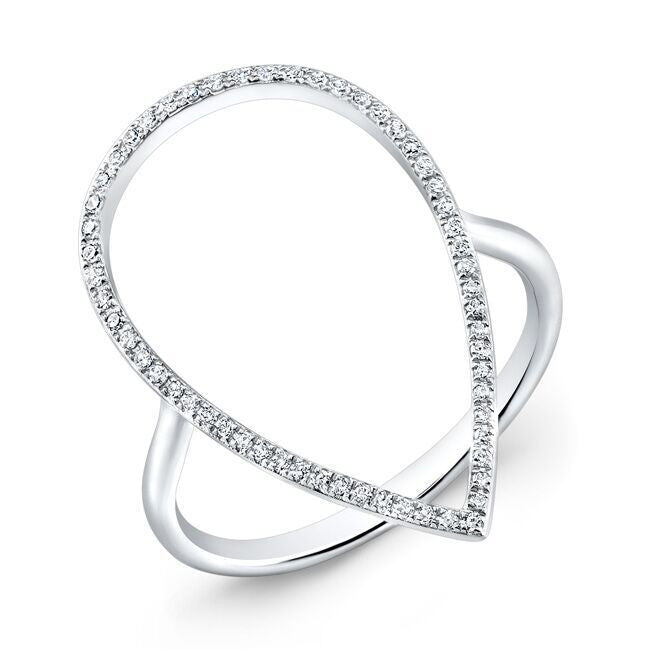 14KT White Gold Diamond Open Pear Ring