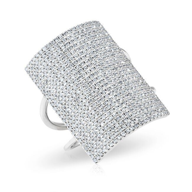 14KT White Gold Diamond Rectangle Armor Ring