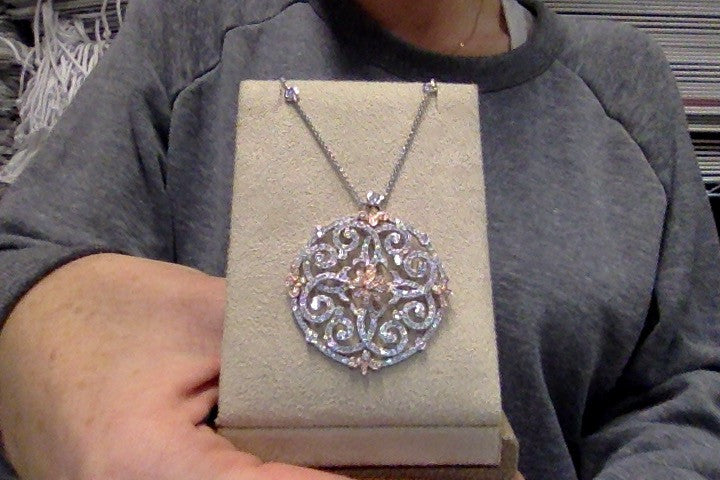 NOL: 14KT White Gold and Rose Gold Diamond Gate Pendant Necklace