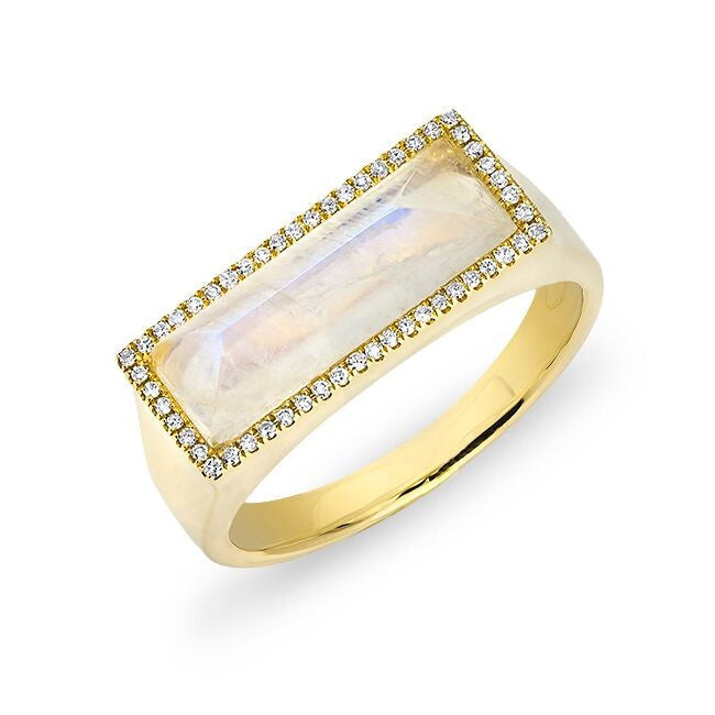 14KT Yellow Gold Moonstone Diamond Brick Ring