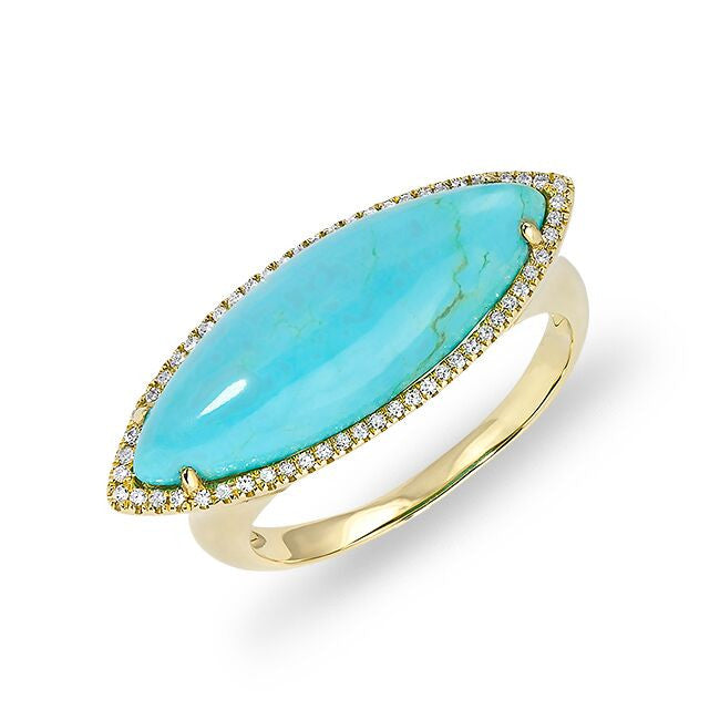 14KT Yellow Gold Diamond Turquoise Marquis Ring
