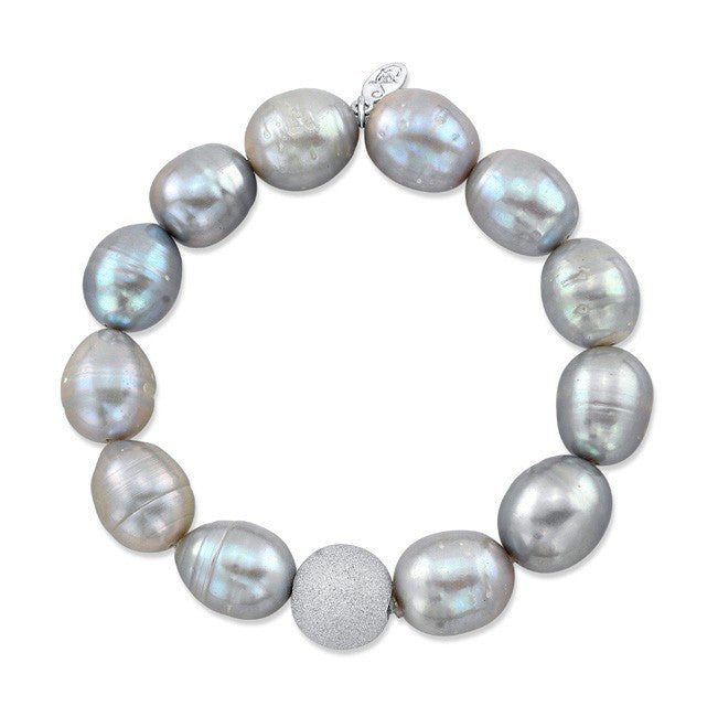 Grey Pearl Bracelet with Sterling Silver Laser Cut Ball