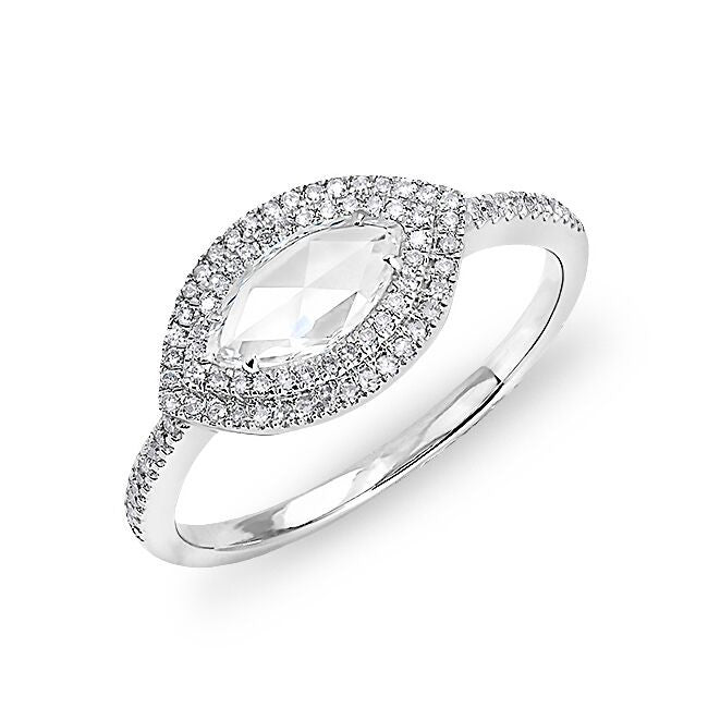 14KT White Gold Diamond Marquis Double Halo Ring