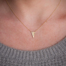 14KT White Gold Half Diamond Long Triangle Necklace