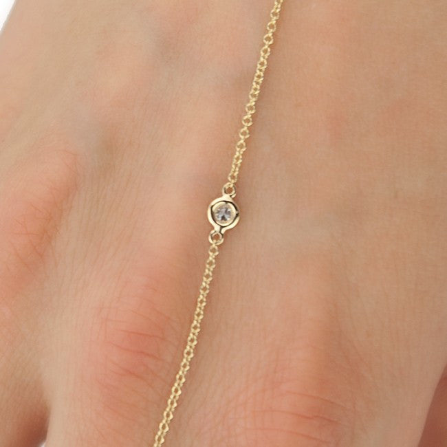 14KT Yellow Gold Diamond Solitaire Hand Chain