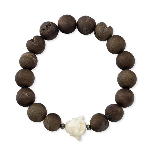 Happy Buddha Buffalo Bone Stretch Bracelet with Agate