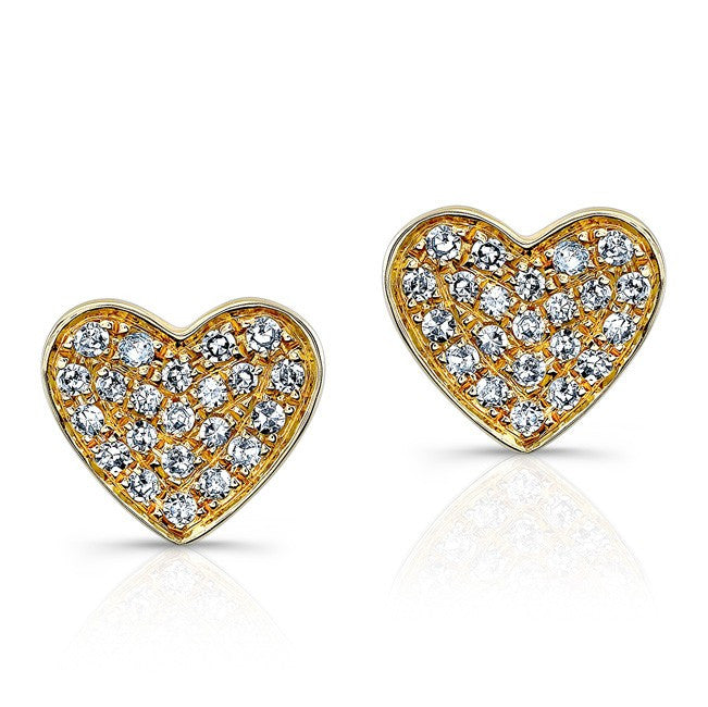 14KT Yellow Gold Diamond Heart Stud Earrings